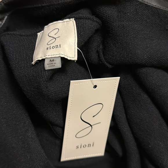 Sioni Black Sweater Blazer with Faux Leather Trim, new - Picture 7 of 10